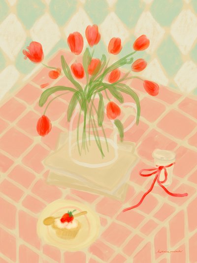 Red Tulips Summer Picnic by Katharina Puritscher