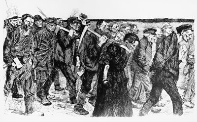 Demonstration of workers, illustration of Kathe Kollowitz for the opera Die Weber (The Weavers) by Käthe Kollwitz