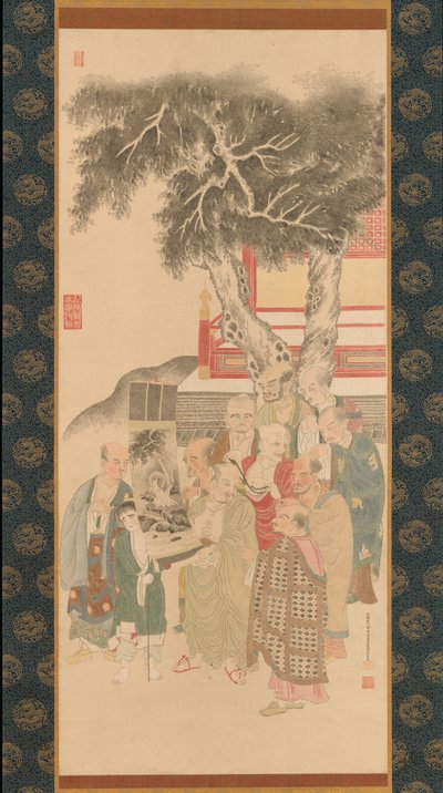 Ten Rakan Examining a Painting of White-Robed Kannon by Kato Nobukiyo