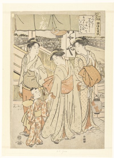 Enjoying the Evening Breeze by the River in Shijo, Kyoto by Katsukawa Shuncho