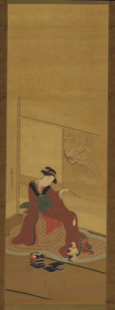 Interior: A Girl and a Kitten, Edo Period, Late 18th Century by Katsukawa Shuncho