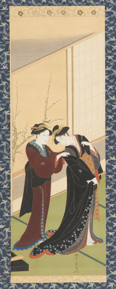 Interior: A Woman Helping a Girl to Dress, Edo Period, 1726-1792 by Katsukawa Shuncho