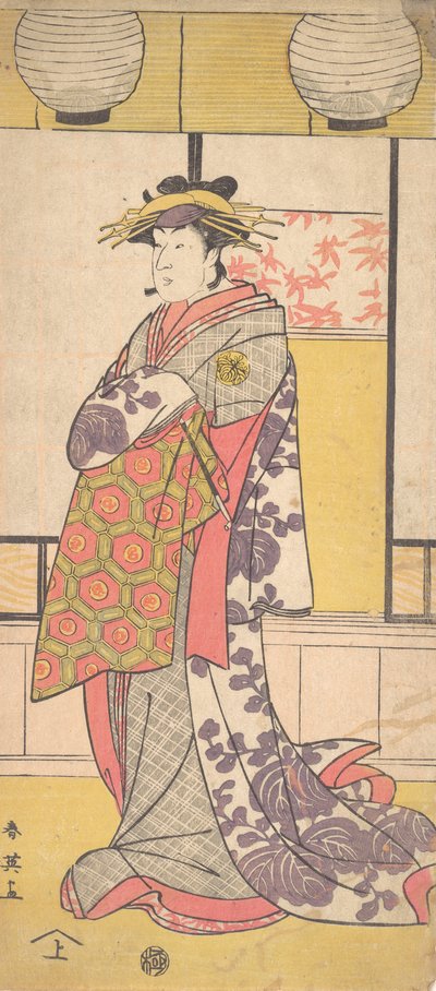 Nakayama Tatezo as a Courtesan Standing, Facing Toward the Left, ca. 1792-93 by Katsukawa Shun