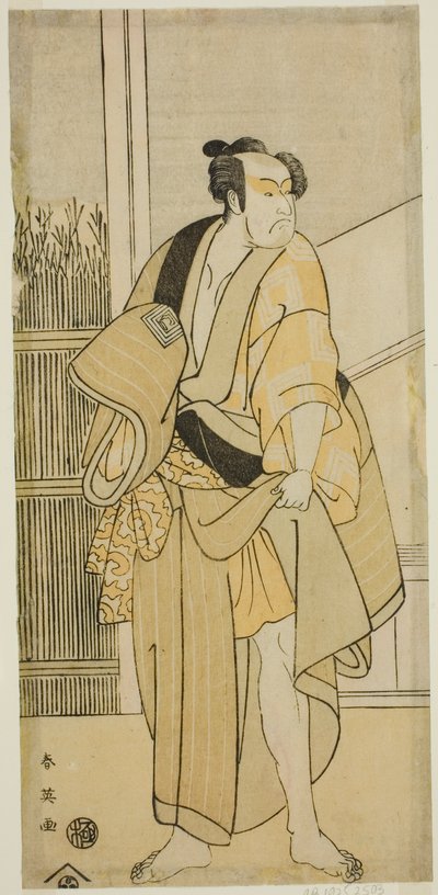 The Actor Ichikawa Monnosuke II as Hiranoya Tokubei in the Play Waka Murasaki Edokko Soga, Performed at the Ichimura Theater in the Third Month, 1792 by Katsukawa Shun