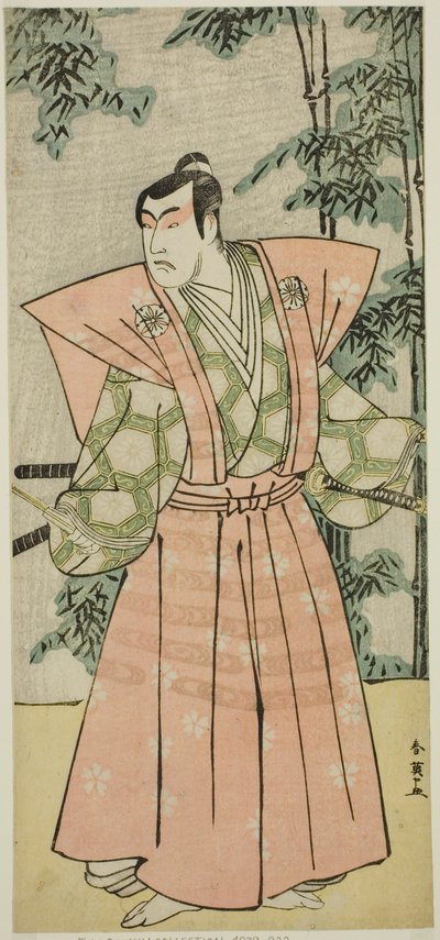 The Actor Matsumoto Koshiro IV as Hatakeyama Shigetada Disguised as Honjo Soheiji in the Play Edo no Fuji Wakayagi Soga, Performed at the Nakamura Theater in the First Month, 1789 by Katsukawa Shun