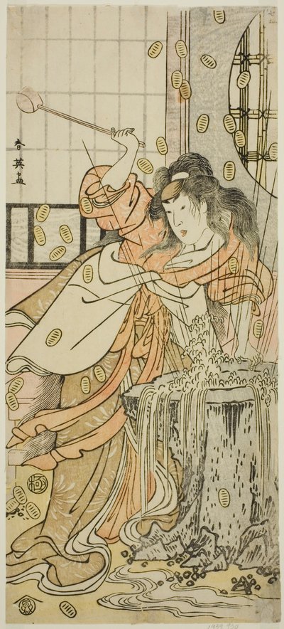 The Actor Segawa Kikunojo III as the Dragon Maiden Disguised as Osaku in the Play Sayo no Nakayama Hiiki no Tsurigane, Performed at the Nakamura Theater in the Eleventh Month, 1790 by Katsukawa Shun