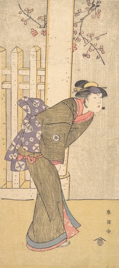 The Fourth Iwai Hanshiro as a Woman Standing under a Torii, ca. 1791 by Katsukawa Shun