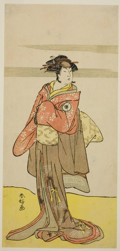 The Actor Iwai Hanshiro IV as Hitomaru Disguised as the Geisha Oshun in the Play Edo no Hana Mimasu Soga, Performed at the Nakamura Theater in the Third Month, 1783 by Katsukawa Shunkо̄