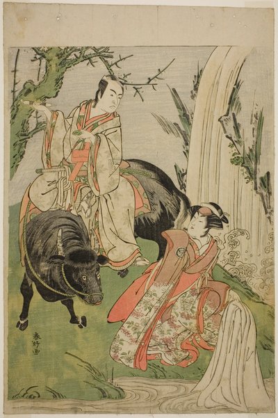 The Actors Segawa Kikunojo III as Princess Hatsune (Hatsune Hime) (right), and Ichikawa Monnosuke II as Miyukinosuke Yukinari, in the Play Otokoyama Furisode Genji, Performed at the Kiri Theater in the Eleventh Month, 1785 by Katsukawa Shunkо̄