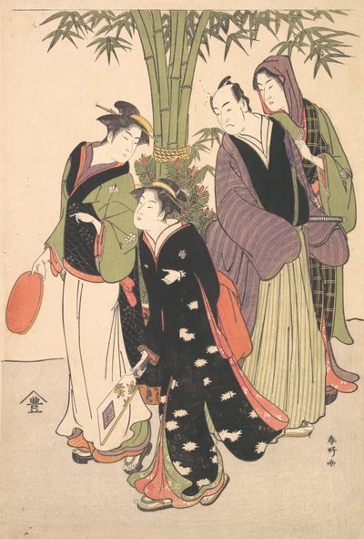 Kabuki Actors Segawa Kikunojo III and Ichikawa Monnosuke II and Two Courtesans Celebrating, ca. 1790s by Katsukawa Shunko