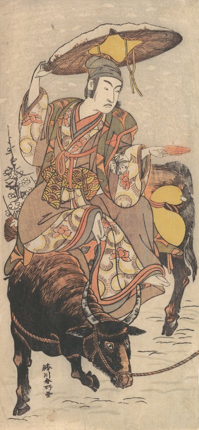 The Actor Matsumoto Koshiro IV on a Bullock in a Snowstorm by Katsukawa Shunko