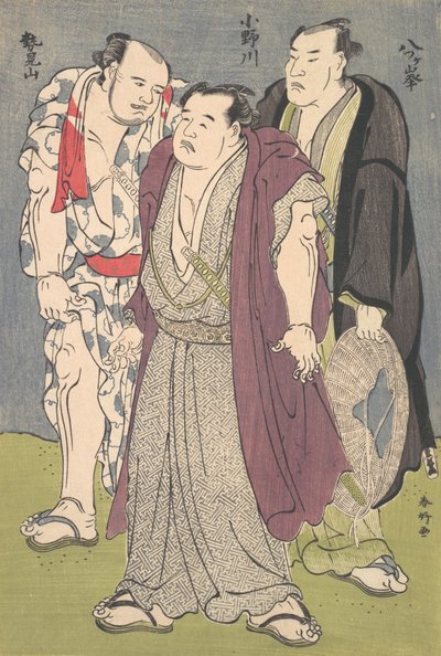 Three Sumo Wrestlers: Onogawa, Seimiyama, and Yatsugamine by Katsukawa Shunko