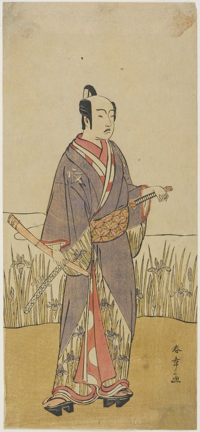 An Actor in a Samurai Role Holding a Bamboo Flute by Katsukawa Shunsho