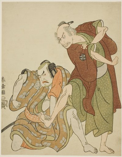 Actors Playing the Roles of Giheiji and his Son-in-law, Danshichi Kurobei by Katsukawa Shunsho