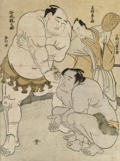Preparations for the Match between Onagawa Kisaburo and Tanikaze Kajinosuke, refereed by Kimura Shonosuke by Katsukawa Shunsho