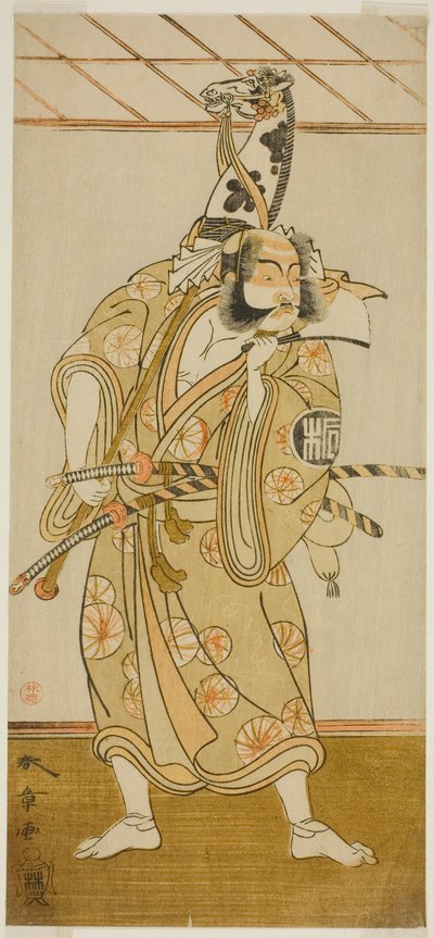 The Actor Arashi Sangoro II as Asahina Saburo in the Play Iro Maki-e Soga no Sakazuki, Performed at the Morita Theater in the First Month, 1773 by Katsukawa Shunsho