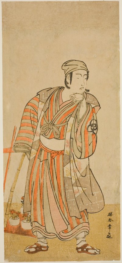 The Actor Bando Mitsugoro I as Taira no Tadamori Disguised as a Potted-Plant Seller in the Play Sakuya Kono Hana no Kaomise, Performed at the Nakamura Theater in the Eleventh Month, 1776 by Katsukawa Shunsho