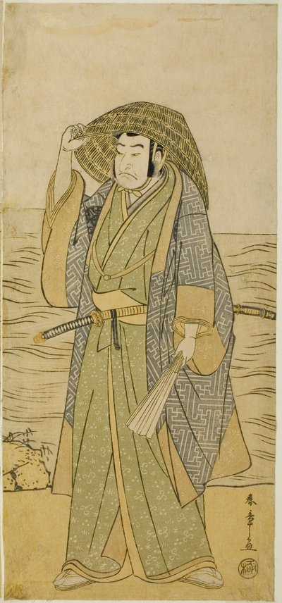 The Actor Nakamura Nakazo I as Kume no Heinaizaemon Disguised as the Street Fortune-teller Kosaka Jinnai, in the Play Kotobuki Banzei Soga, Performed at the Ichimura Theater in the Fifth Month, 1783 by Katsukawa Shunsho