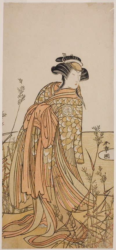 The Actor Segawa Kikunojo III as Spirit of a Mandarin Duck Disguised as Tagasode, in the Play Hana-zumo Genji Hiiki, Performed at the Nakamura Theater in the Eleventh Month, 1775 by Katsukawa Shunsho