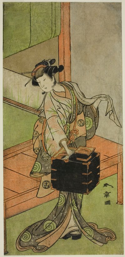 The Actor Yamashita Kinsaku II as Miyagino Disguised as a Hairdresser in the Play Kosode-gura no Tekubari, Performed at the Morita Theater in the Second Month, 1772 (?) by Katsukawa Shunsho