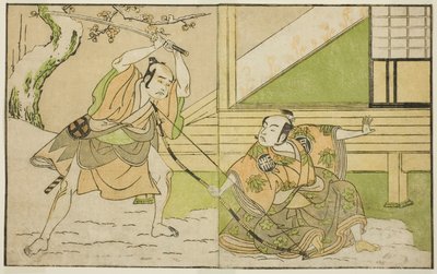 The Actors Arashi Sangoro II as Hojo Tokiyori and Otani Hiroji III as Koga Saburo, in the Play Kono Hana Yotsugi no Hachi no Ki, Performed at the Ichimura Theater in the Eleventh Month, 1771 by Katsukawa Shunsho