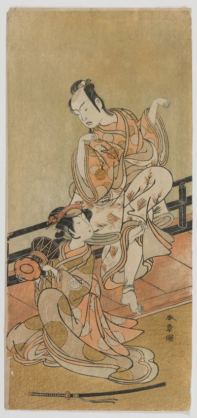 The Actors Arashi Sangoro II as Tadanobu and Segawa Kikunojo III as Shizuka Gozen in the Play Yoshitsune and the Thousand Cherry Trees, Edo period by Katsukawa Shunsho
