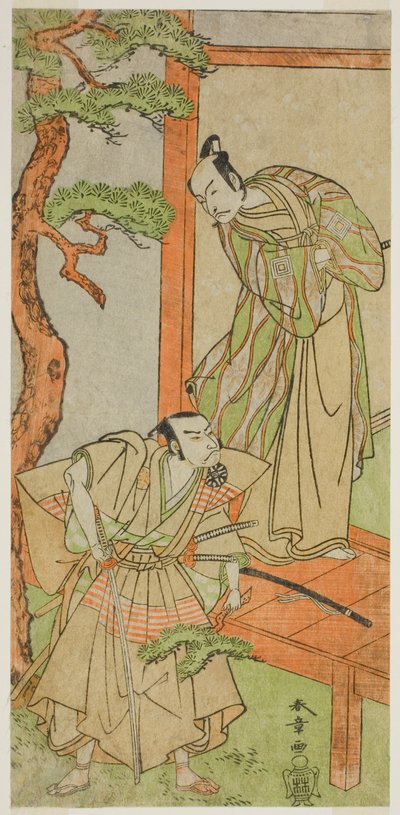 The Actors Ichikawa Danjuro V as Momonoi Wakasanosuke (right), and Nakamura Nakazo I as Kakogawa Honzo (left), in the Play Kanadehon Chushingura, Performed at the Nakamura Theater in the Fifth Month, 1771 by Katsukawa Shunsho
