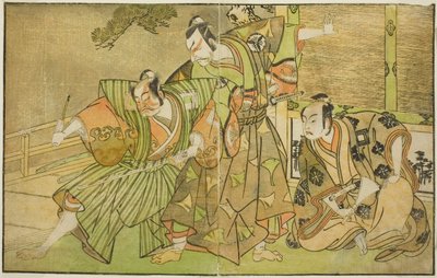 The Actors Ichikawa Komazo II as Minamoto no Yorimasa, Matsumoto Koshiro II as Osada no Taro Kagemune Disguised as Yatsurugi Zaemon, and Ichikawa Danzo III as I no Hayata Tadazumi, in the Play Nue no Mori Ichiyo no Mato by Katsukawa Shunsho