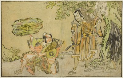 The Actors Matsumoto Koshiro II as Osada no Taro Kagemune Disguised as the Woodcutter Gankutsu no Gorozo (right), and Ichikawa Danzo III as I no Hayata Tadazumi (left), in the Play Nue no Mori Ichiyo no Mato, Performed at the Nakamura Theater in the Eleven by Katsukawa Shunsho