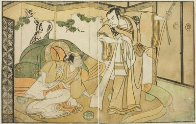 The Actors Nakamura Nakazo I as Taira no Kiyomori (right), and Yamashita Kinsaku II as Tokiwa Gozen (left), in the Play Nue no Mori Ichiyo no Mato, Performed at the Nakamura Theater in the Eleventh Month, 1770 by Katsukawa Shunsho