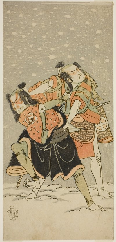 The Actors Otani Hiroji III as Kameo (right), and Sakata Sajuro I as Ario (left), in the Play Hime Komatsu Ne no Hi Asobi, Performed at the Ichimura Theater in the Ninth Month, 1768 by Katsukawa Shunsho