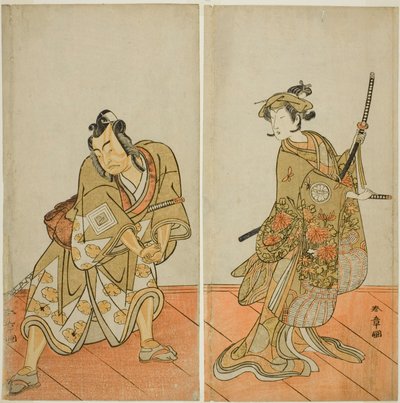 The Actors Segawa Kikunojo III as Aigo no Waka and Ichikawa Yaozo II as Hachio-maru Aratora, in the Play Chigo Sakura Jusan Kane, Performed at the Ichimura Theater in the Eleventh Month, 1774 by Katsukawa Shunsho