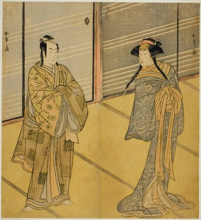 The Actors Segawa Kikunojo III as the Spirit of Joro-gumo (Harlot Spider) Disguised as the Maiko Tsumagiku (right), and Ichikawa Monnosuke II as Urabe no Suetake (left), in the Play Shitenno Tonoi no Kisewata, Performed at the Nakamura Theater in the Eleve by Katsukawa Shunsho