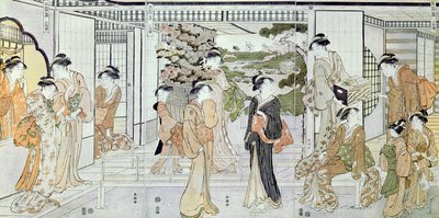 Young Women with a Basket of Chrysanthemums by Katsukawa Shunsho