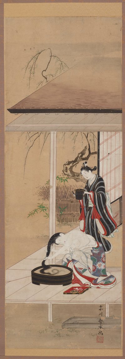 Woman washing her hair with an attendant, mid-18th century by Katsukawa Shunsui