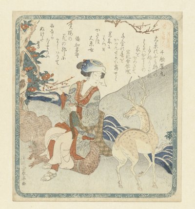 Woman Seated by a Stag by Katsukawa Shuntei