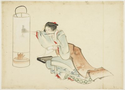 Lady Adjusting a Lamp by Katsushika (school of) Hokusai