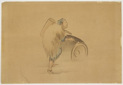 Man with Mallet Rolling Barrel by Katsushika (school of) Hokusai