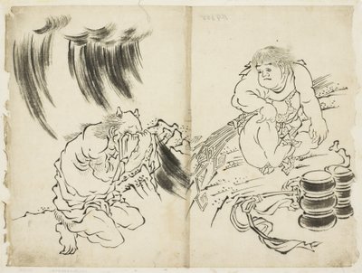 Personification of Storm with Kintaro and Weeping Oni by Katsushika (school of) Hokusai