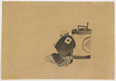 Seated Attendant Smoking by a Lamp, ca. 1850 by Katsushika (school of) Hokusai