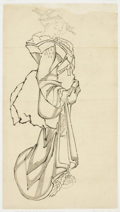 Walking Courtesan (study) by Katsushika (school of) Hokusai