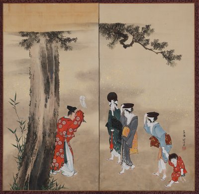 A Shinto Priest, Three Women and a Child, Edo Period by Katsushika Hokusai