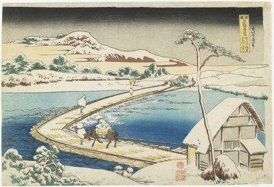 An Ancient View of the Pontoon Bridge at Sano, Kozuke Province by Katsushika Hokusai