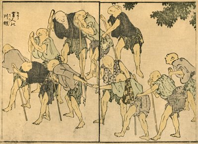 Barefoot Elderly Men with Walking Sticks by Katsushika Hokusai