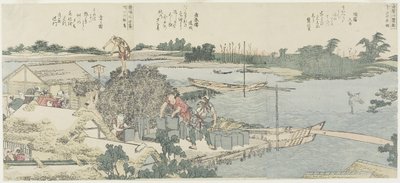 Crane and Pine Field at Shirahige, Taya at Hashiba by Katsushika Hokusai