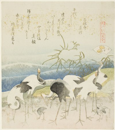 Cranes by the Shore, illustration for The Leg Shell (Ashigai), from the series 