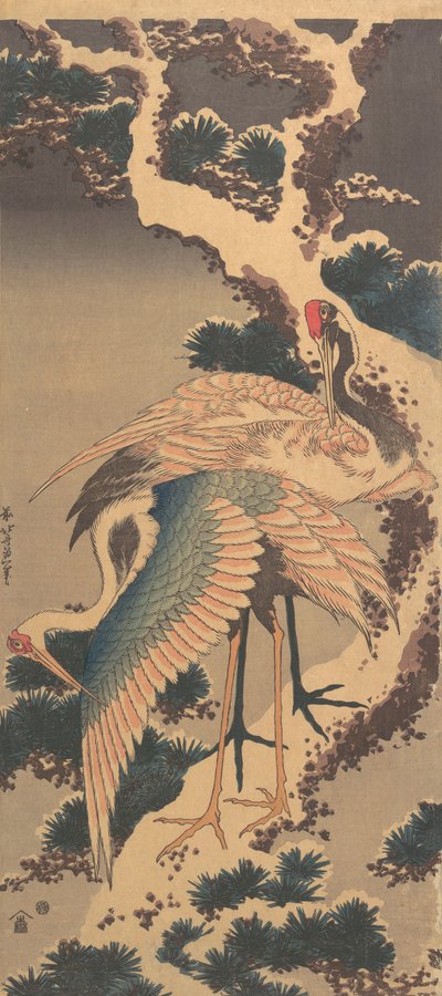 Cranes on Branch of Snow-covered Pine by Katsushika Hokusai