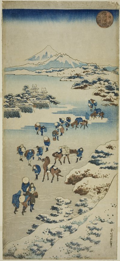 Crossing the Frozen Suwa Lake in Shinano Province by Katsushika Hokusai