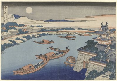 The Yodo River in Moonlight (title on object: Yodogawa) (series title: Snow, Moon, and Flowers) (series title on object: Setsugekka) by Katsushika Hokusai