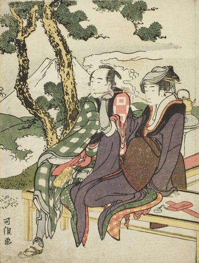 Evening Glow for Date no Yosaku and Seki no Koman, from the untitled series known as Eight Views of Tragic Lovers by Katsushika Hokusai